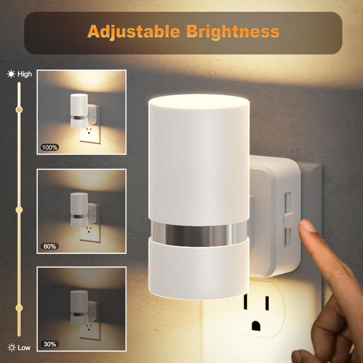 Night Lights Plug into Wall (White-3000K / 2 Pack)