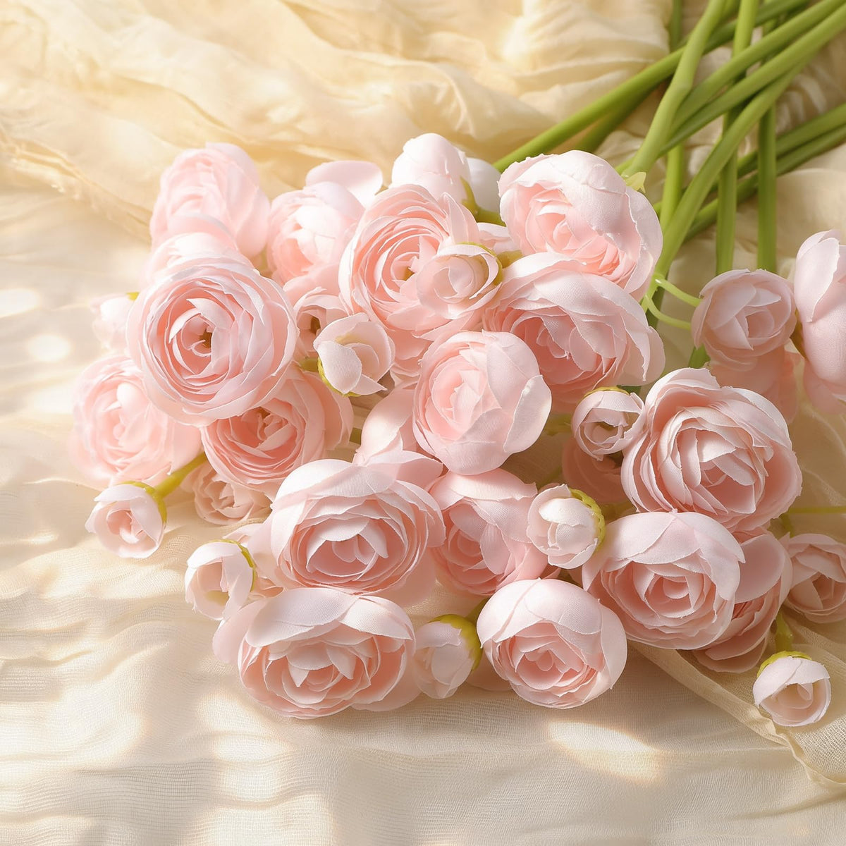 54Pcs Ranunculus Artificial Flowers Faux Silk Mini Flowers Indoor (Shabby Blush)