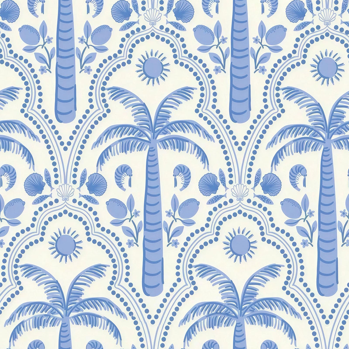 17.7" x 197" Tropical Peel and Stick Wallpaper Blue Coastal Palm Tree Seashells Shrimp Ocean Pattern Wall Paper for Bedroom Bathroom Playroom Removable Self (Blue / 17.7" x 197")