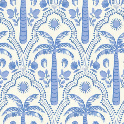 17.7" x 197" Tropical Peel and Stick Wallpaper Blue Coastal Palm Tree Seashells Shrimp Ocean Pattern Wall Paper for Bedroom Bathroom Playroom Removable Self (Blue / 17.7" x 197")