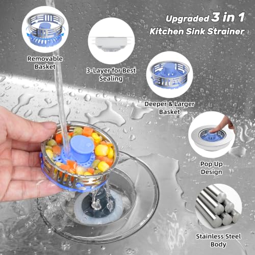 3 in 1 Kitchen Sink Drain Strainer (Blue)