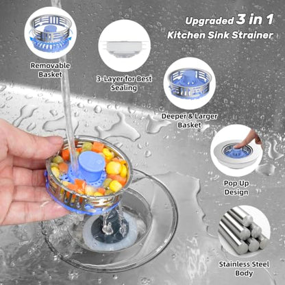 3 in 1 Kitchen Sink Drain Strainer (Blue)