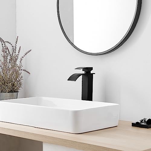 Tall Bathroom Faucet Vessel Sink Faucet with Drain (With Drain / Matte Black)