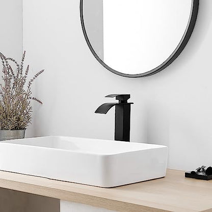 Tall Bathroom Faucet Vessel Sink Faucet with Drain (With Drain / Matte Black)