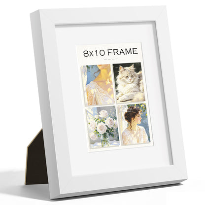 8x10 White Wooden Picture Frame (White Frame White Mat / 8x10)