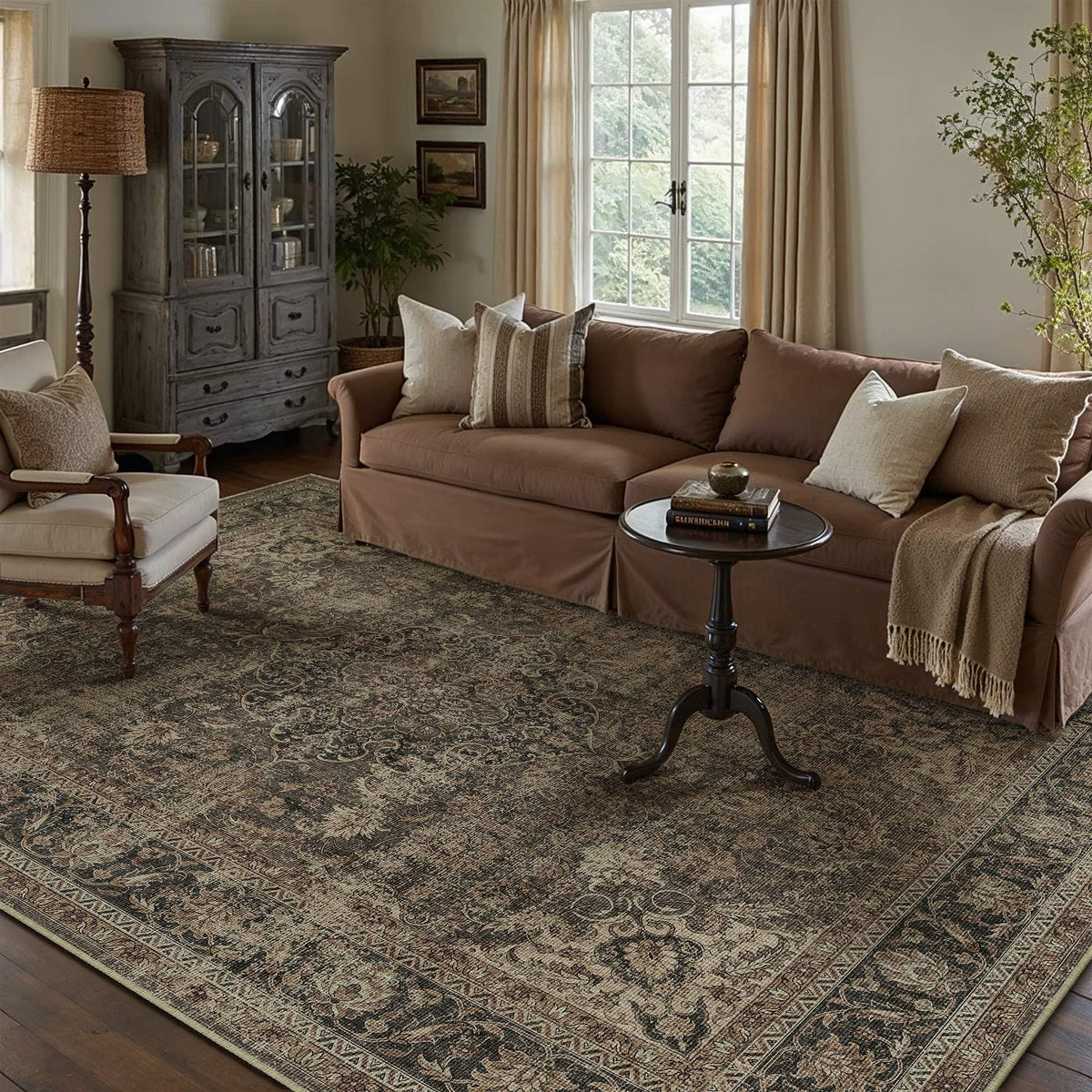 4x6 Washable Area Rug Brown Vintage Rug for Entryway (Brown/Black / 4' x 6' (Rectangular))