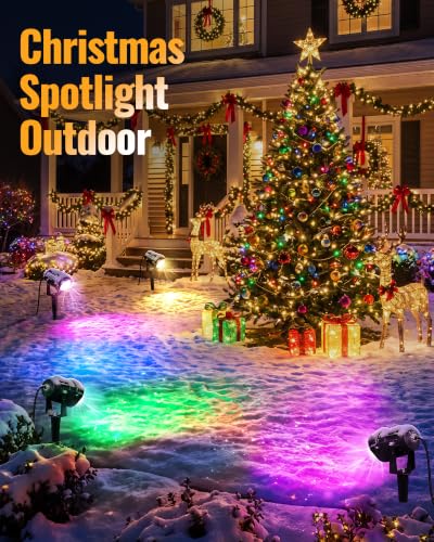 RGBW Spot Lights Outdoor 12W Color Changing Landscape Lighting Remote Control 120V RGBW Landscape Lights Waterproof LED Outdoor Spotlights for Yard Garden Patio Lawn Decorative