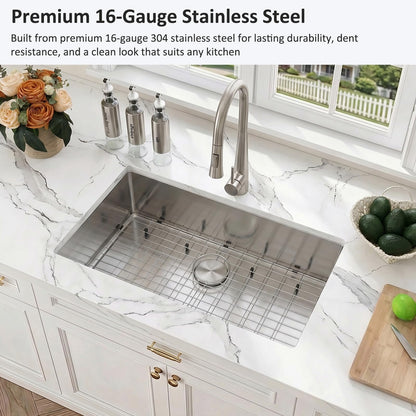 33 Inch Undermount Kitchen Sink (Stainless Steel / 33" x 19"x 9")