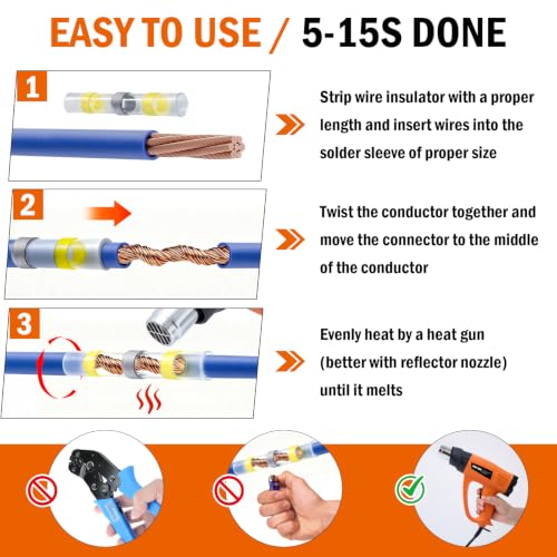 300 PCS Solder Seal Wire Connectors with 1800W Heat Gun Kit Overheat Protection Waterproof Heat Shrink Wire Connectors