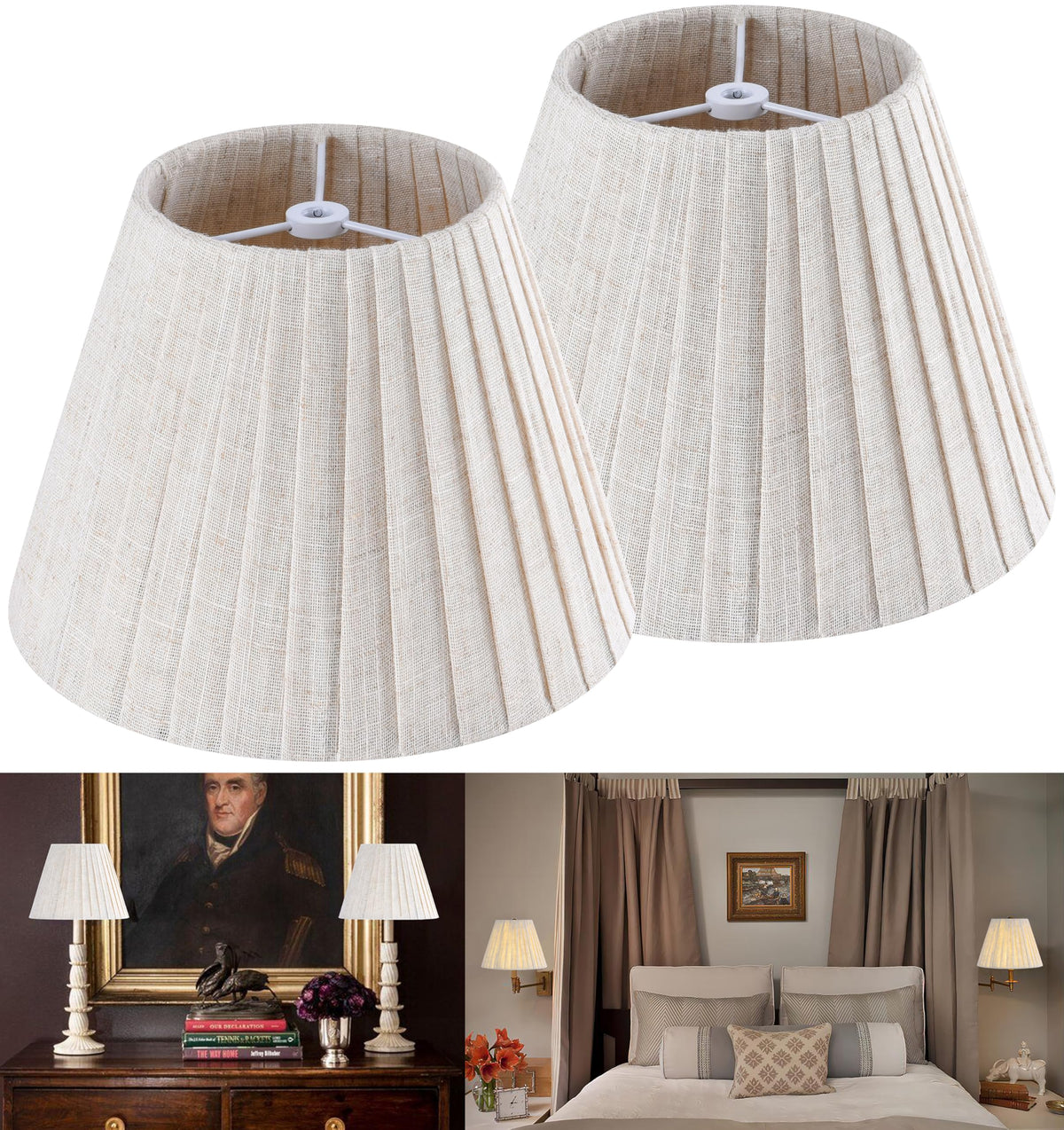 Small Beige Oatmeal Linen Lampshades for Table Lamps (Beige-pleated / 5 × 9 × 6.4 inches (2 pack))