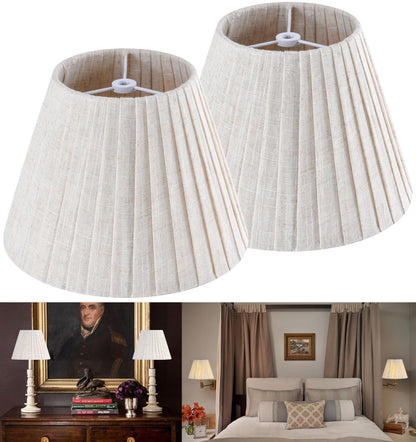 Small Beige Oatmeal Linen Lampshades for Table Lamps (Beige-pleated / 5 × 9 × 6.4 inches (2 pack))