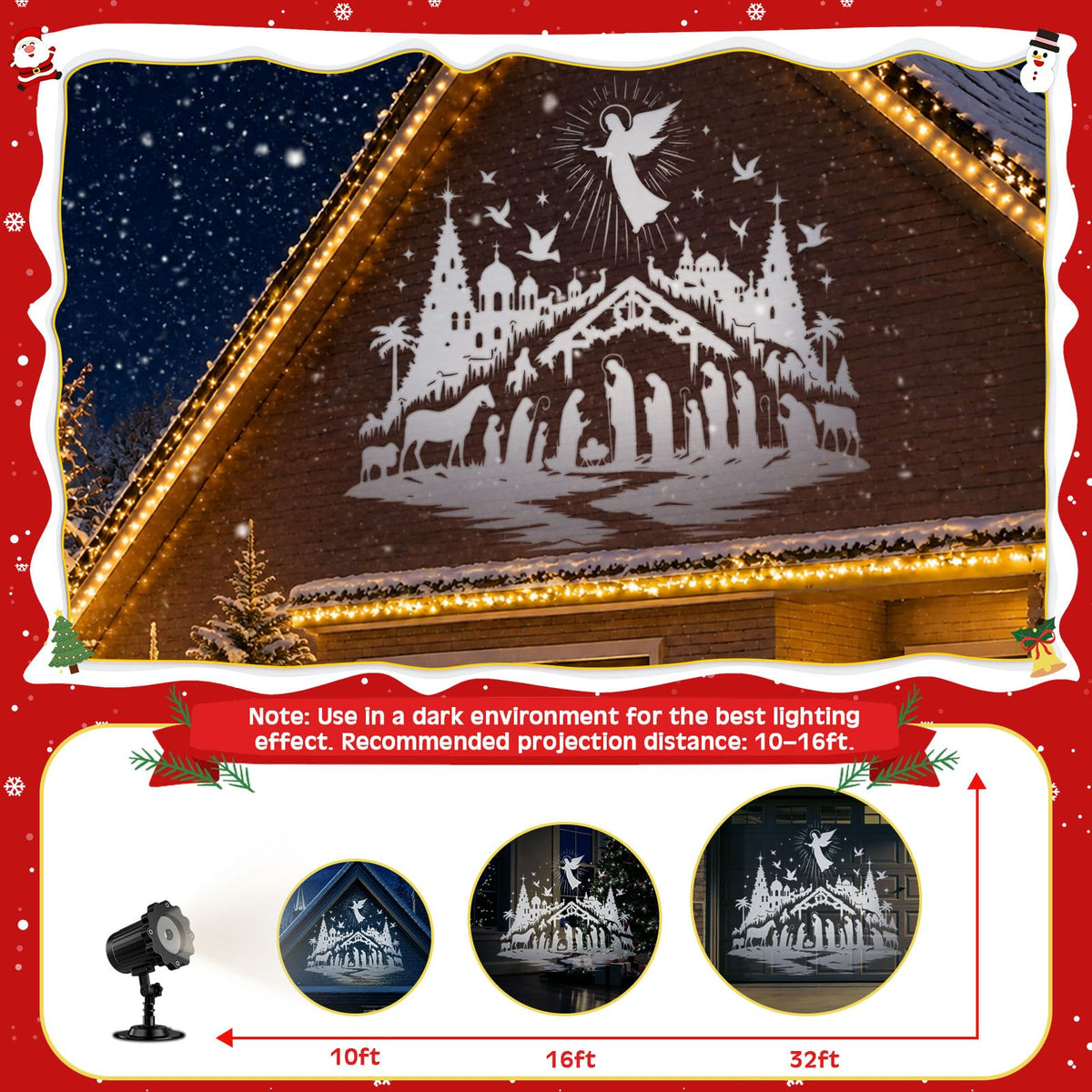 Nativity Scene Projector Light with HD Festive Patterns for Yard (White Angel Nativity)