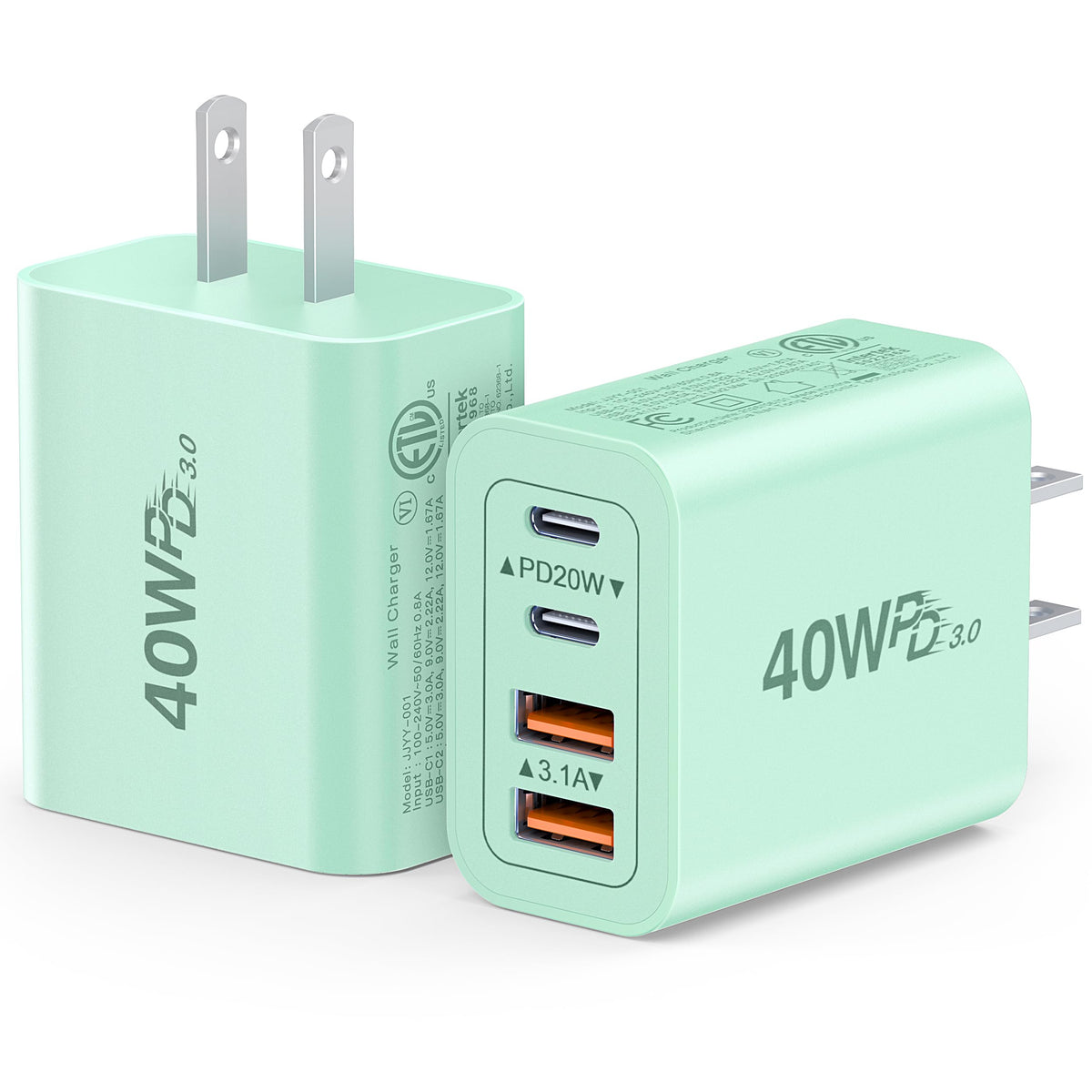 2 Pack] 40W USB C Charger Block (2Pack Parrot Green / 40W)