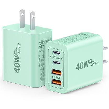 2 Pack] 40W USB C Charger Block (2Pack Parrot Green / 40W)