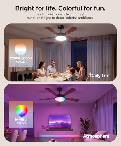 RGBCW Smart 52" 2600LM LED Ceiling Fan Light with Remote
