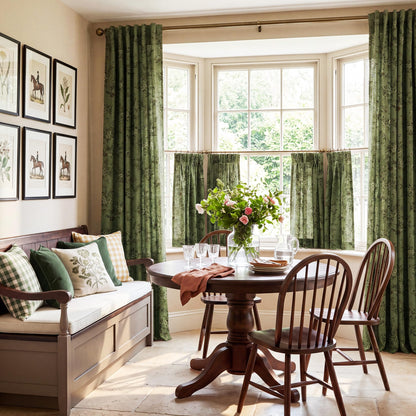 Forest Green Floral Printed Window Curtains (Forest Green / 52"W x 102"L (Pack of 2))