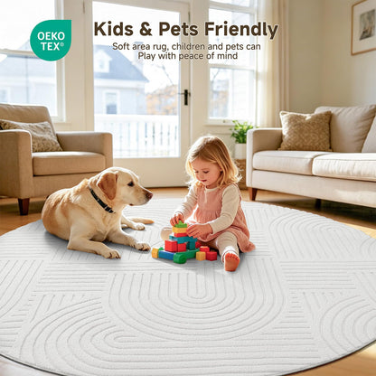6ft Area Rugs for Living Room (6' (Round) / White)