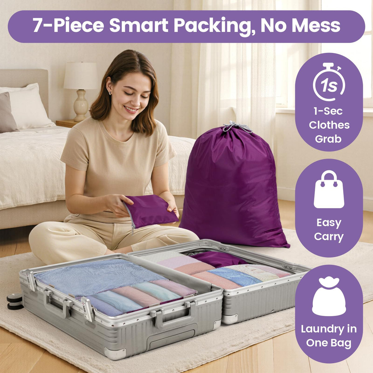 Mesh Packing Cubes for Travel (11 Purple (No Compression) / 7-Piece Set)