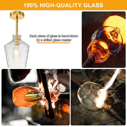 Modern Hammered Glass Pendant Lighting for Kitchen Island (Gold-Rods / 7.75")
