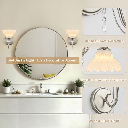 1 Piece Brushed Nickel Finish Wall Sconce (Nickel and White / 1-Light)
