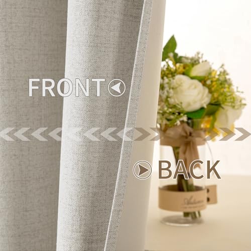 100% Blackout Linen Curtains for Bedroom 52x72 Inches Cobblestone (Cobblestone / 52"W x 72"L (Pack of 2))