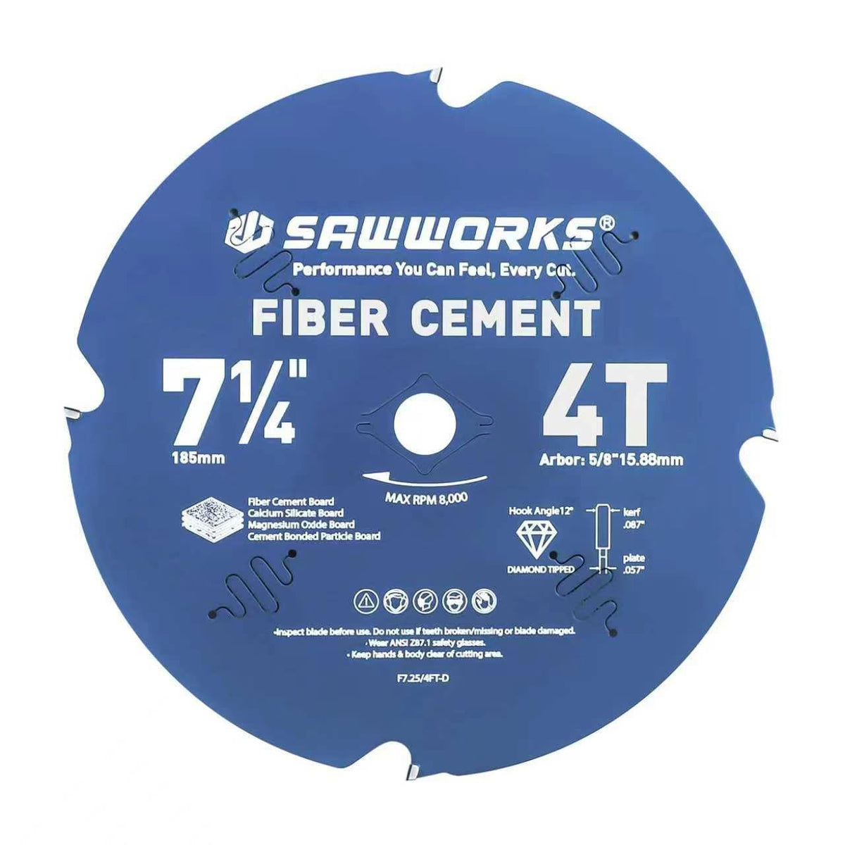 7-1/4" 4-Tooth PCD Circular Saw Blade for Fiber Cement Board (7-1/4" 4T)