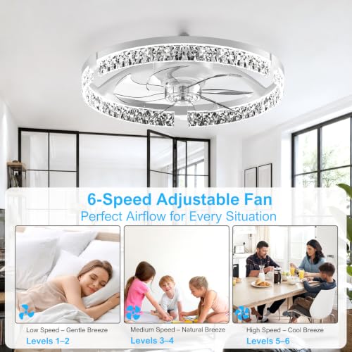 Ceiling Fans with Lights and Remote (White-Crystal / 20 INCH)