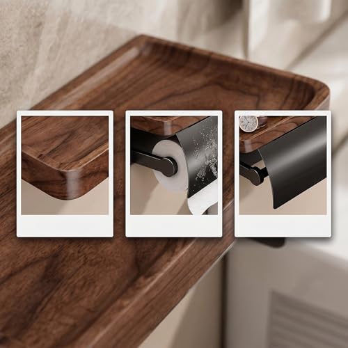 Toilet Paper Holder with Wooden Walnut Shelf