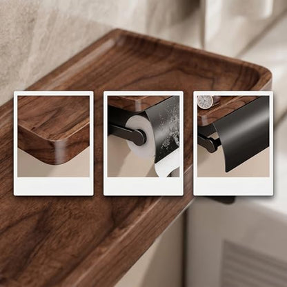 Toilet Paper Holder with Wooden Walnut Shelf