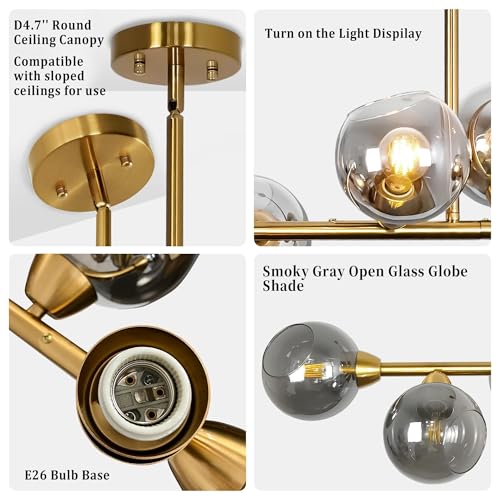 Gold Linear Chandelier 59 Inch Extra Large Sputnik Pendant Light (13 Lights Smoke Gray and Gold)
