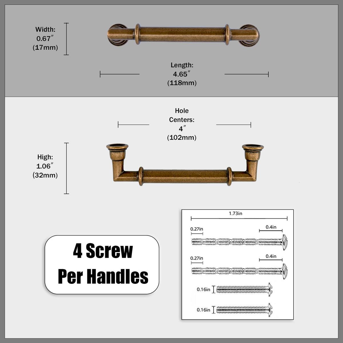 5 Pack Antique Brass Cabinet Pulls 4 Inch (4" Hole Center / Antique Brass)