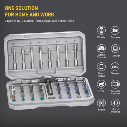 Magnetic Screwdriver Set Precision Multi Bit Repair Kit with Detachable Allen Wrench T Handle for Furniture