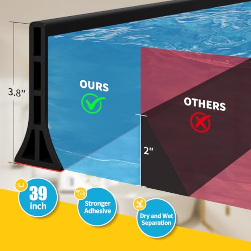 3.8'' High Shower Threshold Water Dam 39 Inch Collapsible Self Adhesive Shower Water Splash Guard Shower Water Blocker Wet and Dry Separation for Bathroom