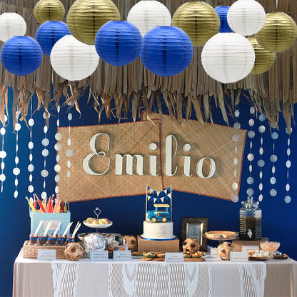 Paper Lanterns Party Decorations Navy Blue Gold (Blue-White-Gold)