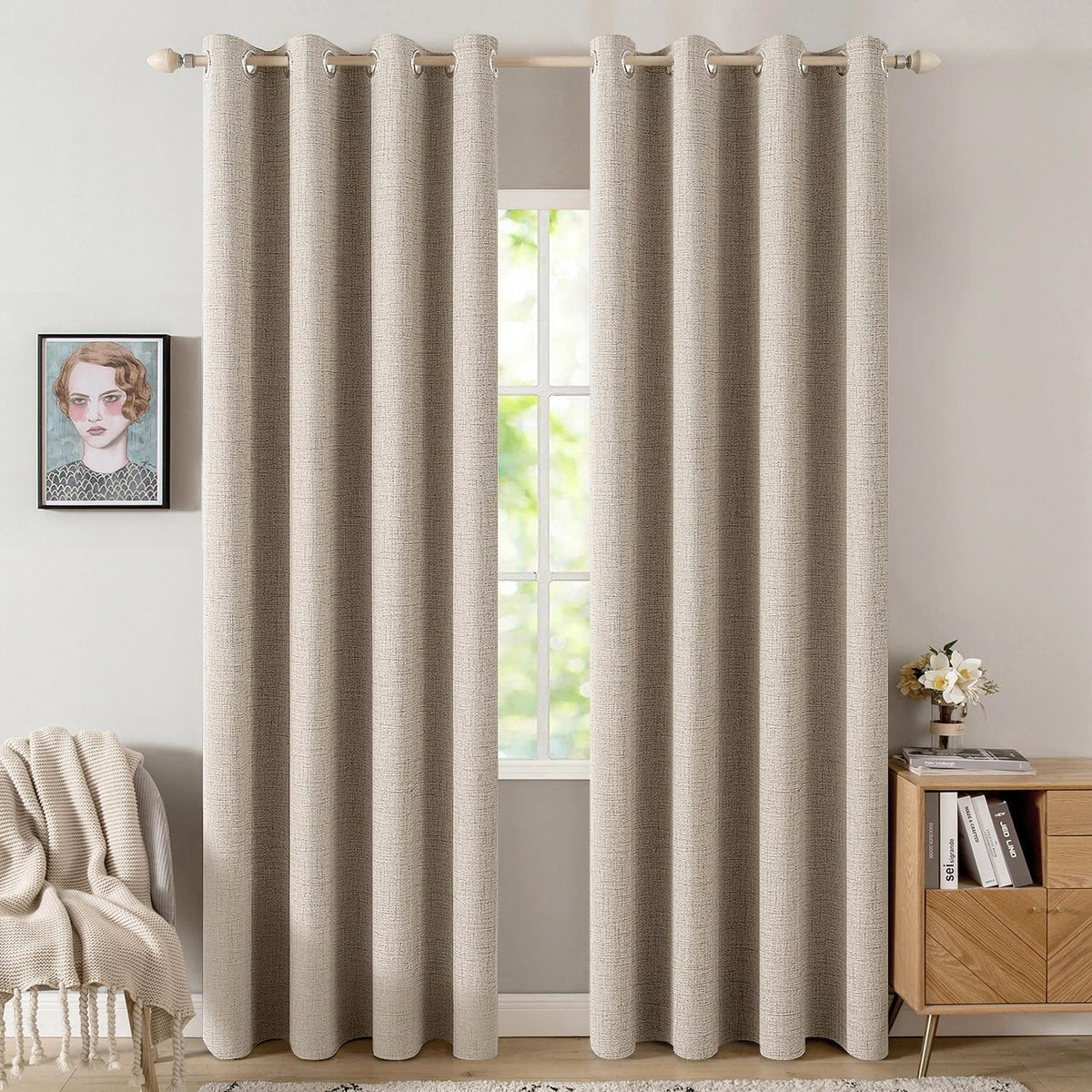 100% Blackout Linen Curtains for Bedroom 52x90 Inches Taupe (Taupe / 52"W x 90"L (Pack of 2))