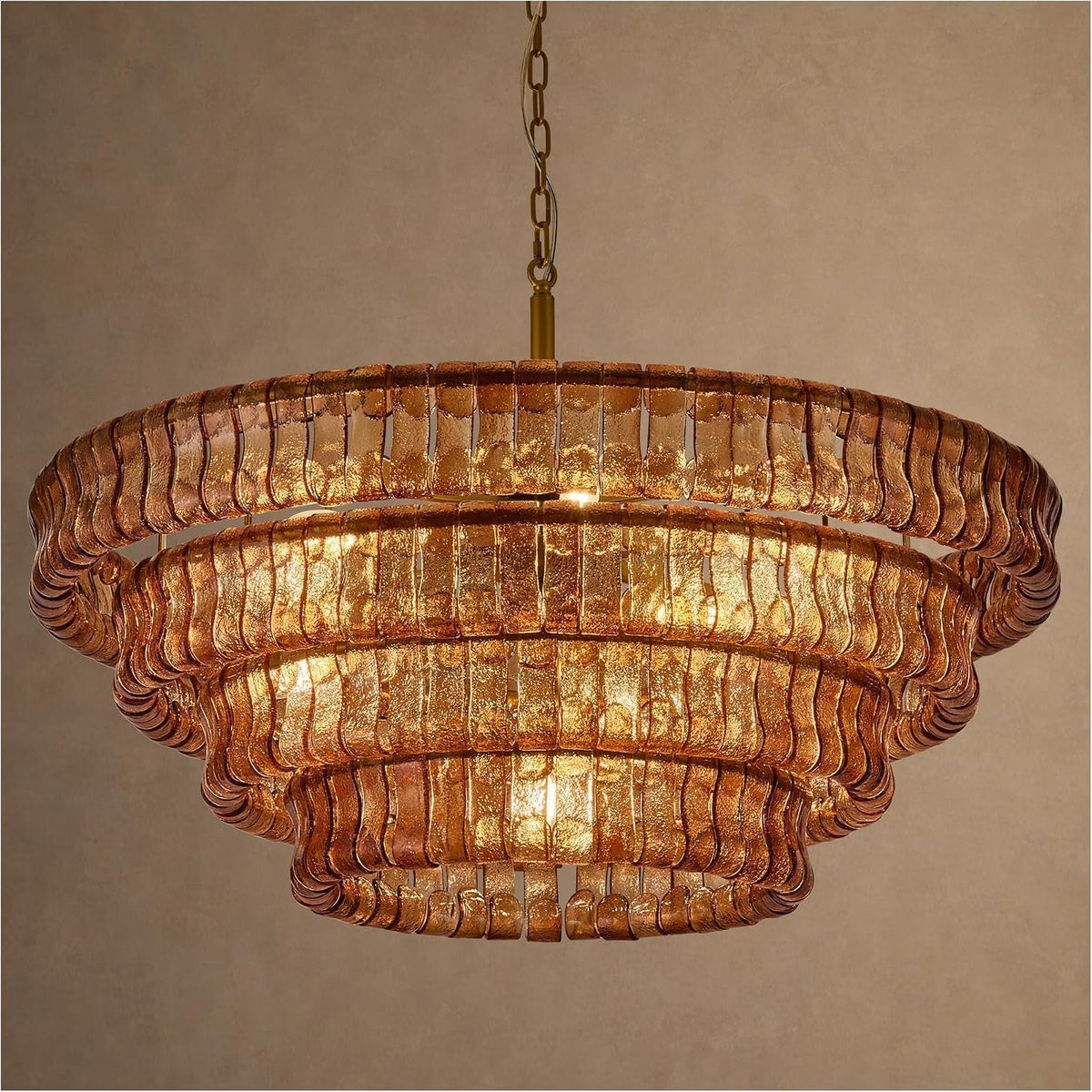 4 Tier 40 Inch Amber Crystal Glass Chandeliers (Amber Gold / 40")