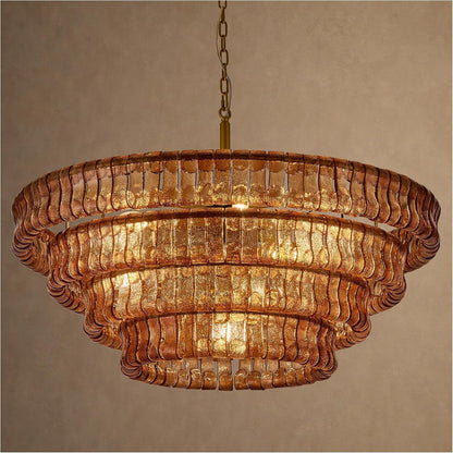 4 Tier 40 Inch Amber Crystal Glass Chandeliers (Amber Gold / 40")
