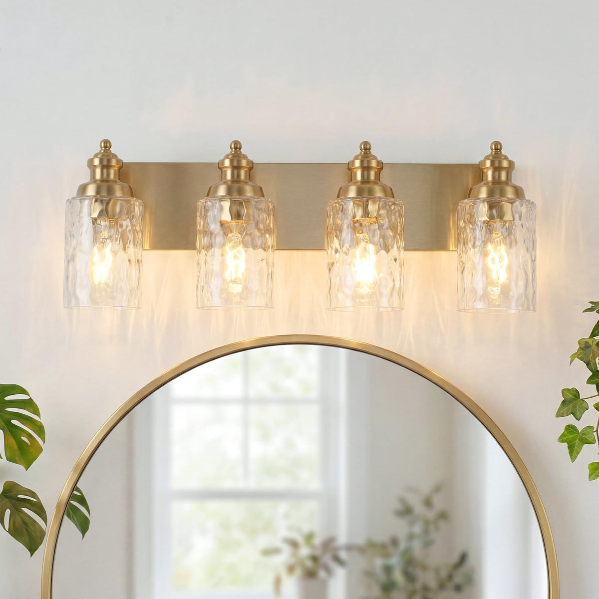4 Light Bathroom Light Fixtures with Water Ripple Glass (Gold / 4-light)