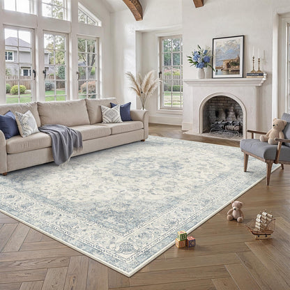5x7 Blue Washable Area Rug Non Slip Vintage Carpet (Vintage | Blue / 5' x 7' (Rectangular))