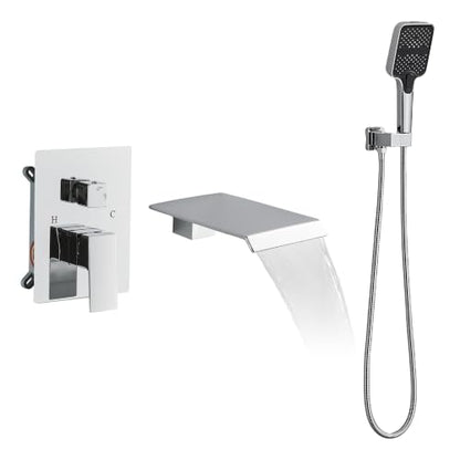 Wall Mount Waterfall Bathtub Faucet with Hand Shower