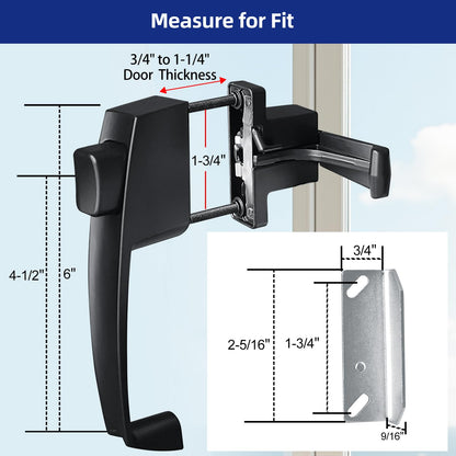 Screen and Storm Door Push Button Latch Handle Set with Night Lock (1 Pack / Black)