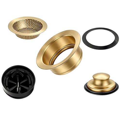 5-in-1 Garbage Disposal Flange Set – Complete Kit with Sink Strainer, Splash Guard, Stopper & Rubber Gasket – Fits 3-1/2 Inch Sink Drain – Multiple Colors