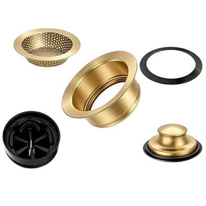 5-in-1 Garbage Disposal Flange Set – Complete Kit with Sink Strainer, Splash Guard, Stopper & Rubber Gasket – Fits 3-1/2 Inch Sink Drain – Multiple Colors