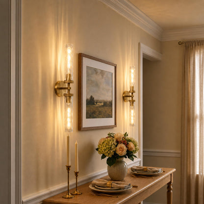 24in Bathroom Sconces with Water Ripple Glass (Brass / 24in-2PK)