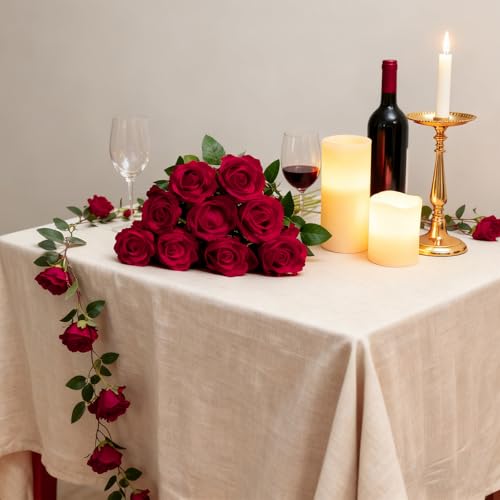 50Pcs Red Roses Artificial Flowers with Stems for Home Decor (Red / 50Pcs)