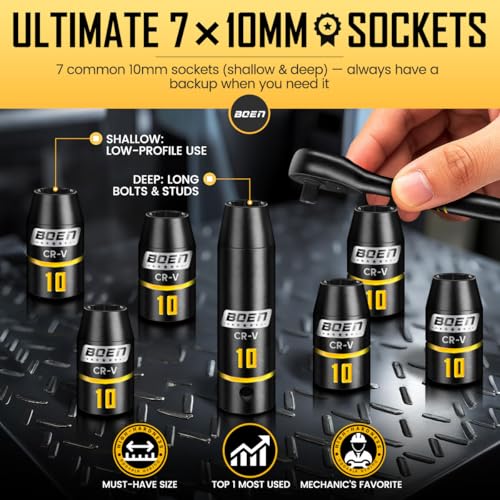 60-Piece/67-Piece 3/8" Drive Impact Socket Set, Metric & SAE Shallow Deep Socket Kit with Swivel Sockets, Extensions, Adapters & Universal Joint
