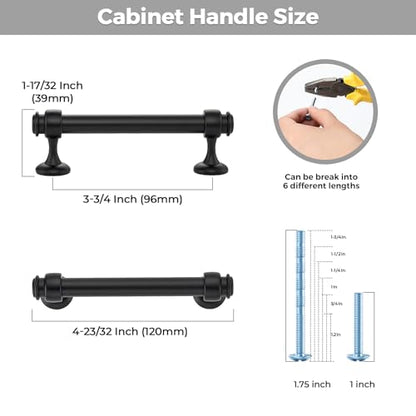 4 Pack Black Cabinet Handles (Black / 3-3/4 Inch Hole Centers)