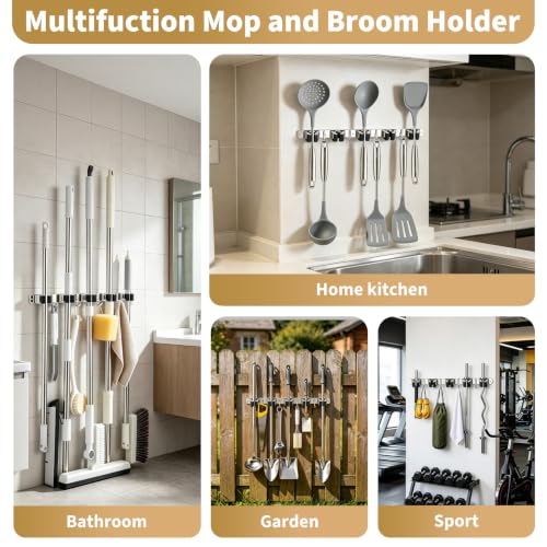 5 Racks 4 Hooks Mop and Broom Holder Wall Mount