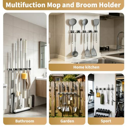 5 Racks 4 Hooks Mop and Broom Holder Wall Mount