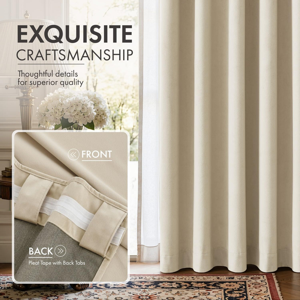 Beige Velvet Curtains 4 Panels Set Back Tab 40 x 108 Inch Long (Beige / 40"W x 108"L (Pack of 4))